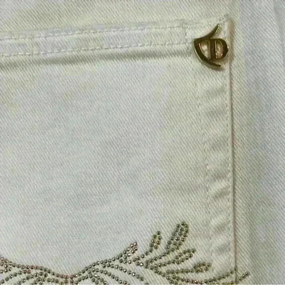 Dismero Vermoda Spa Jeans 30 Italy Ivory Mid Rise Stretch Women's Gold Details - Picture 6 of 16